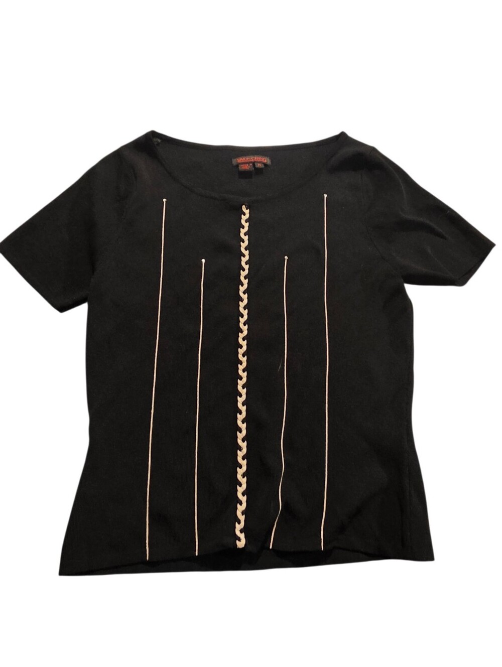 🫯 5 For $25 Simon CHANG Black Short-Sleeve Top with Contrast Trim